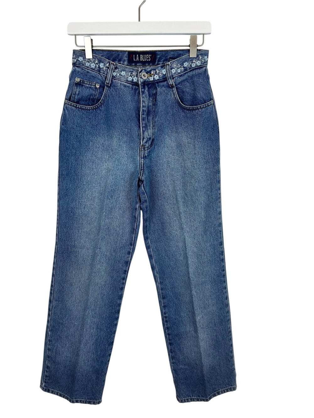 LA Blues VTG Floral Embroidered Waist Jeans Size 6 100% Cotton